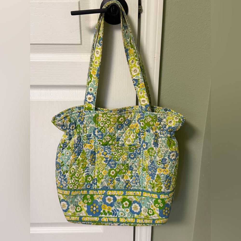 Vera Bradley English Meadow Quilted Tote Bag Blue Green Floral Retired Pattern - Picture 2 of 11
